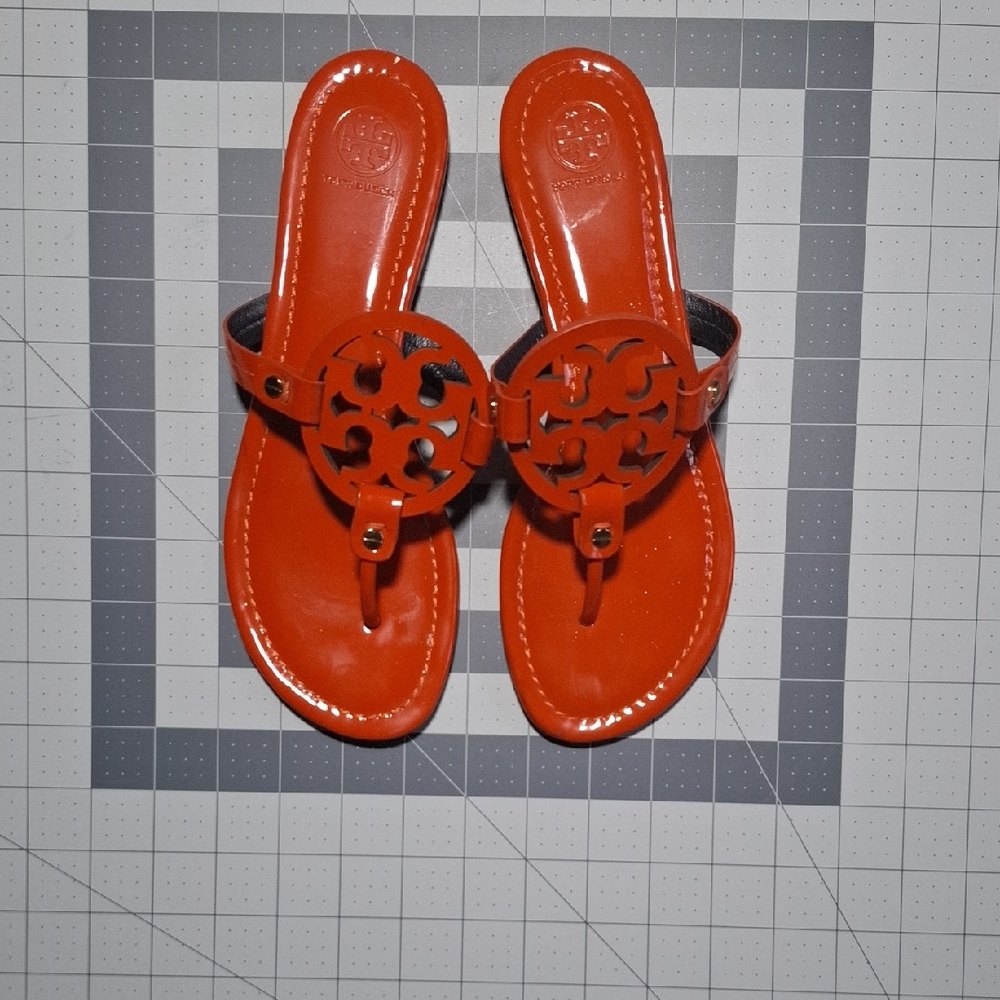 Tory Burch Miller Patent Leather Sandals Orange, 9M